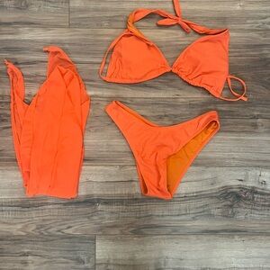 Fashion Nova Bright Orange Triangle Bikini with Matching Sarong